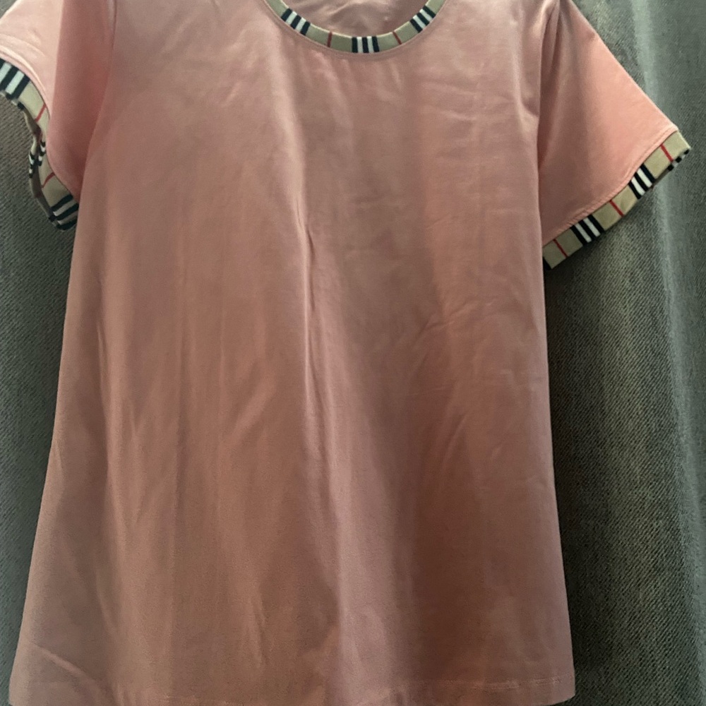 Pink woman Shirt with Striped Trim
